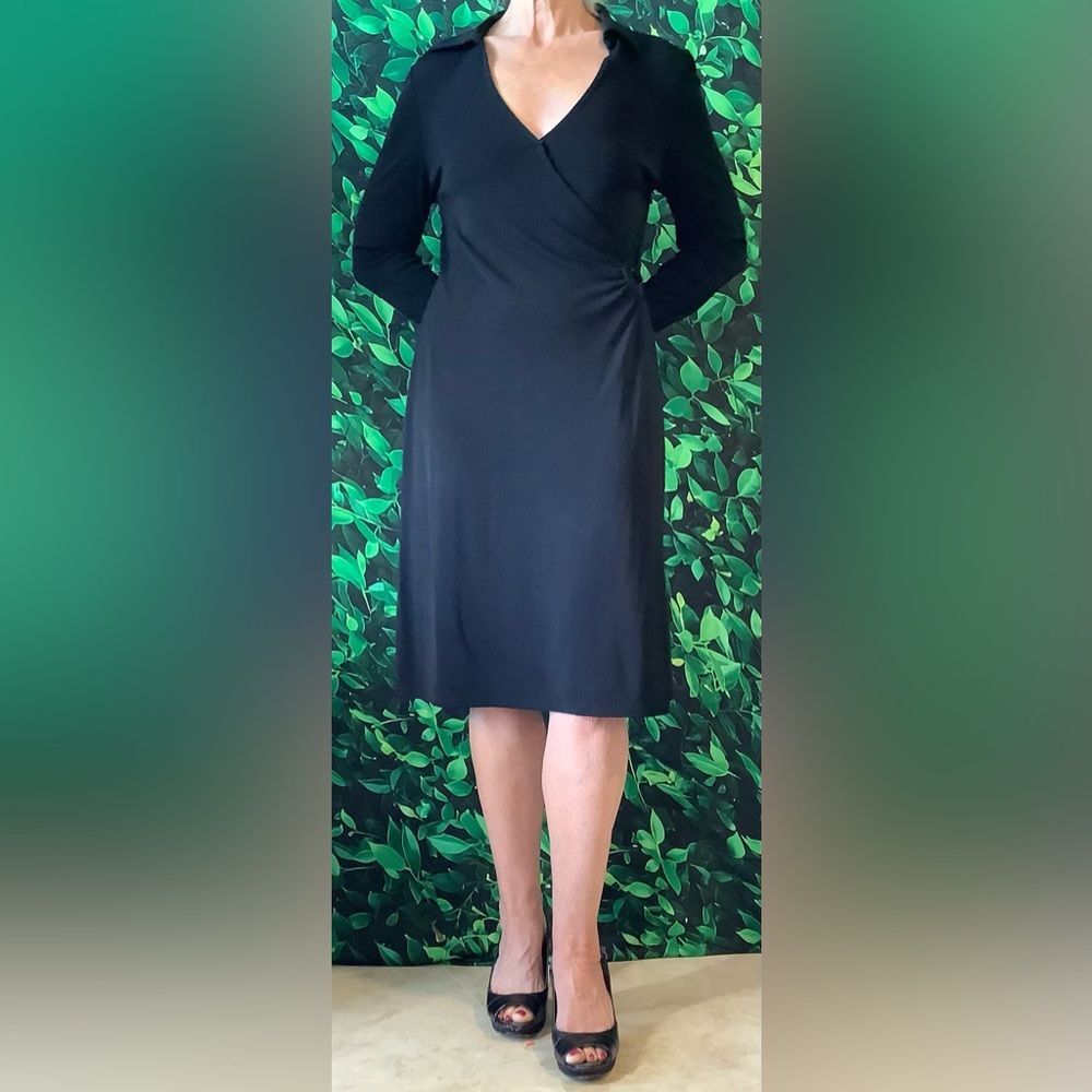 🖤 Talbots Black Faux Wrap Dress – V-Neck, Long Sleeve – Size 8 Petite